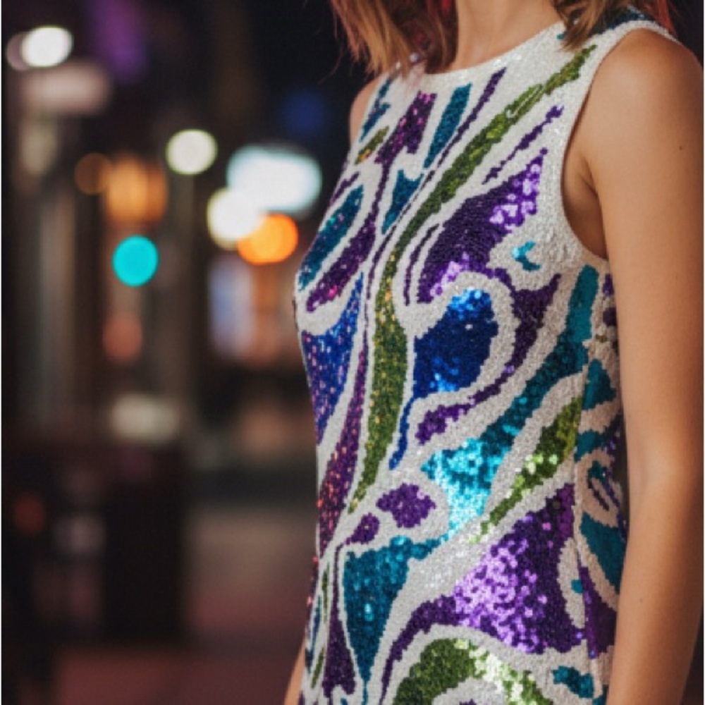 Adrienne Vittadini Multicolor Sequin Mini Dress